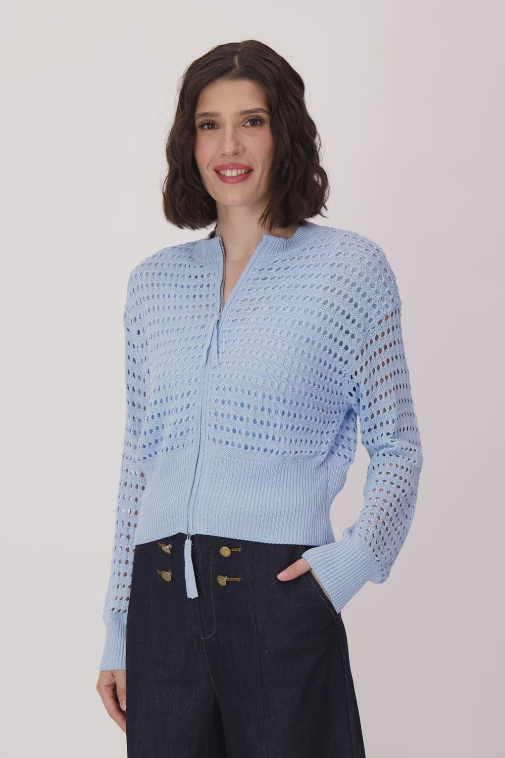 Eyelet Zip Sweater 226106