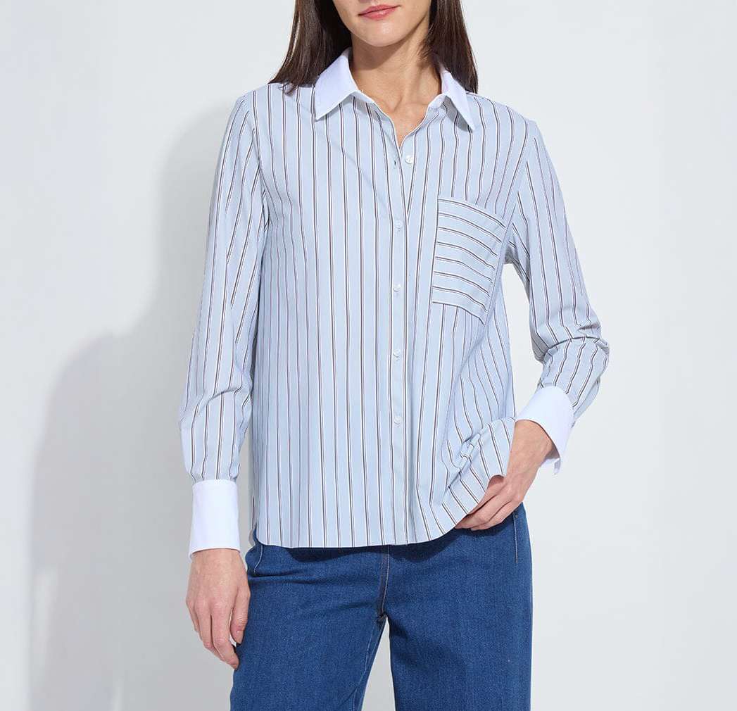 executive stripe & white collar cropped schiffer