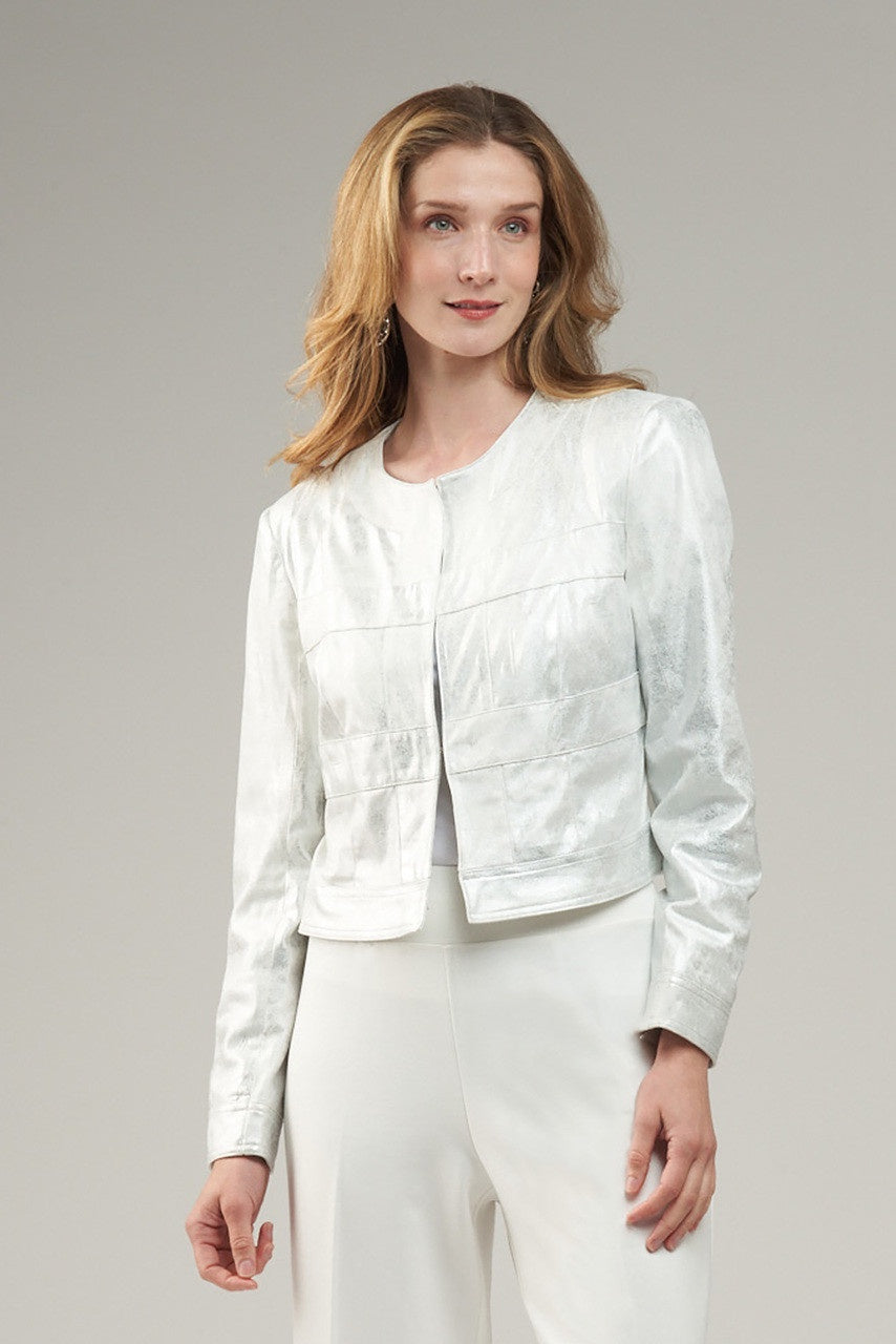 Metallic Cropped Vegan Leather Jacket BCJ4757M