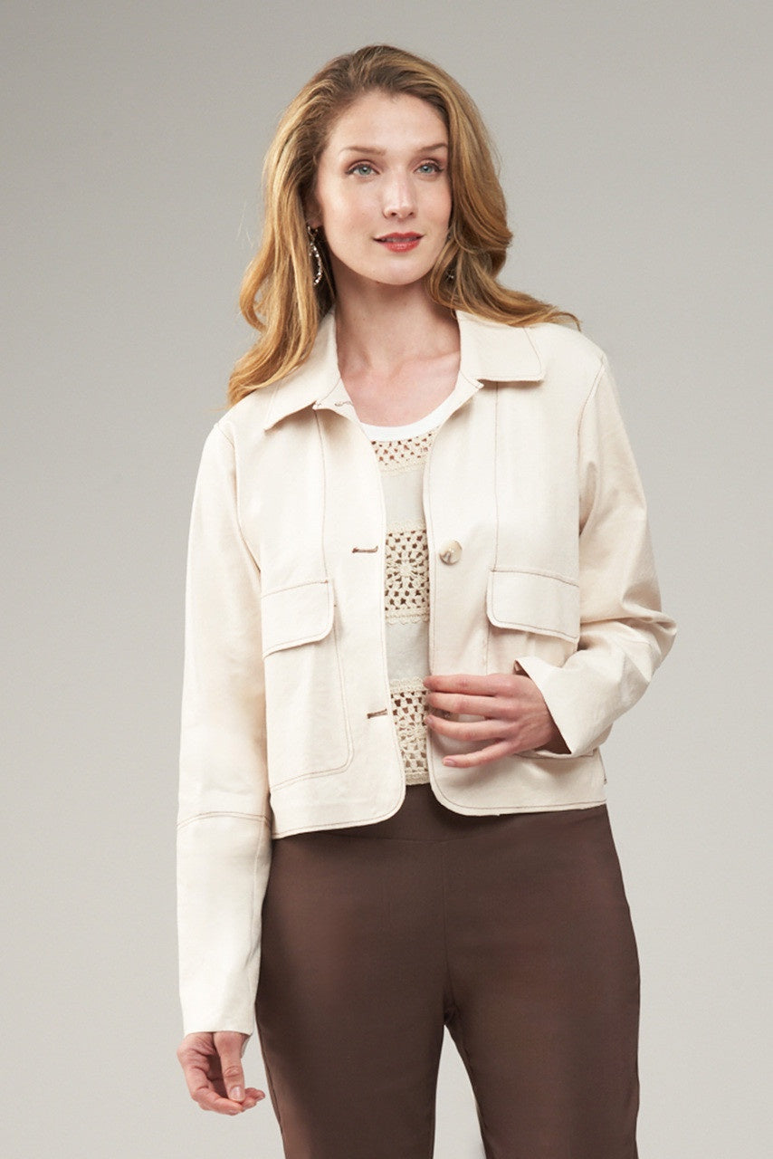 Vegan Leather Jacket with Contrast Stitching BCJ87A47