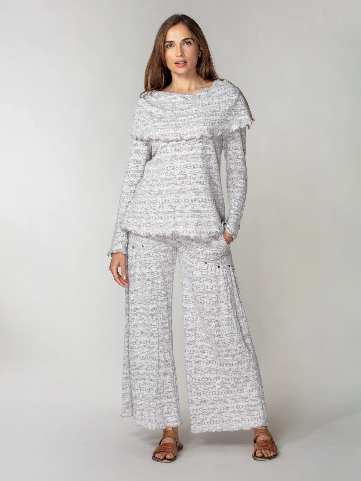 Jacquard Knit Drape-Neck Pullover CWT2611