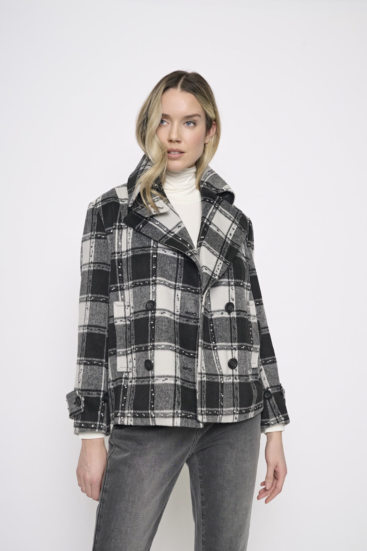 Double-Breasted Plaid Jacket YM424KS