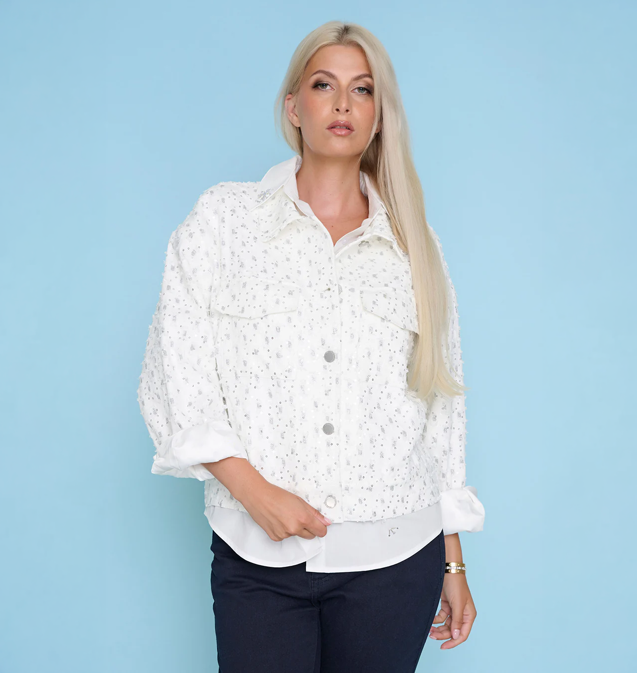 Sequin Emb. Denim Jacket Z6434