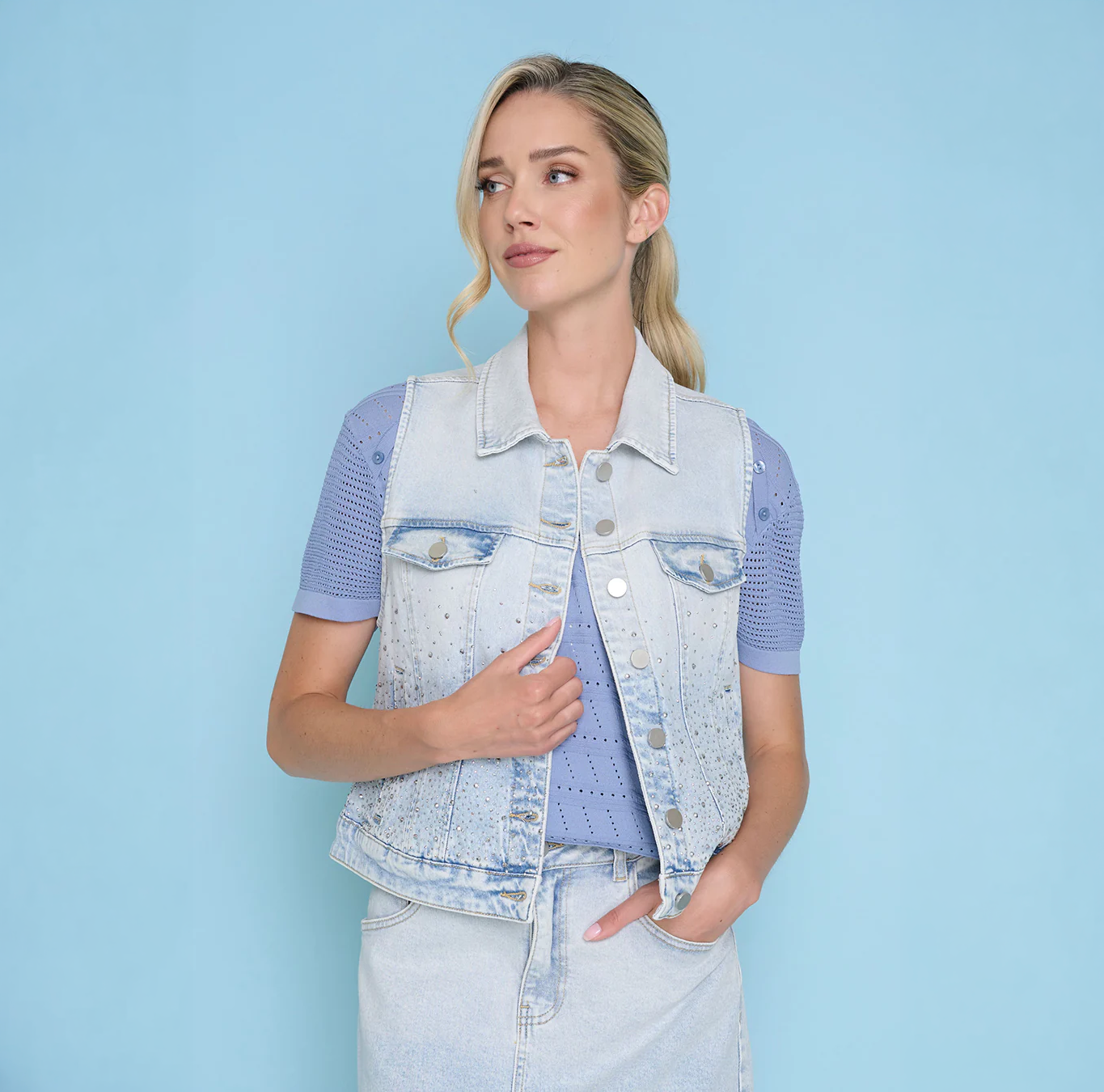 Rhinestone Denim Vest