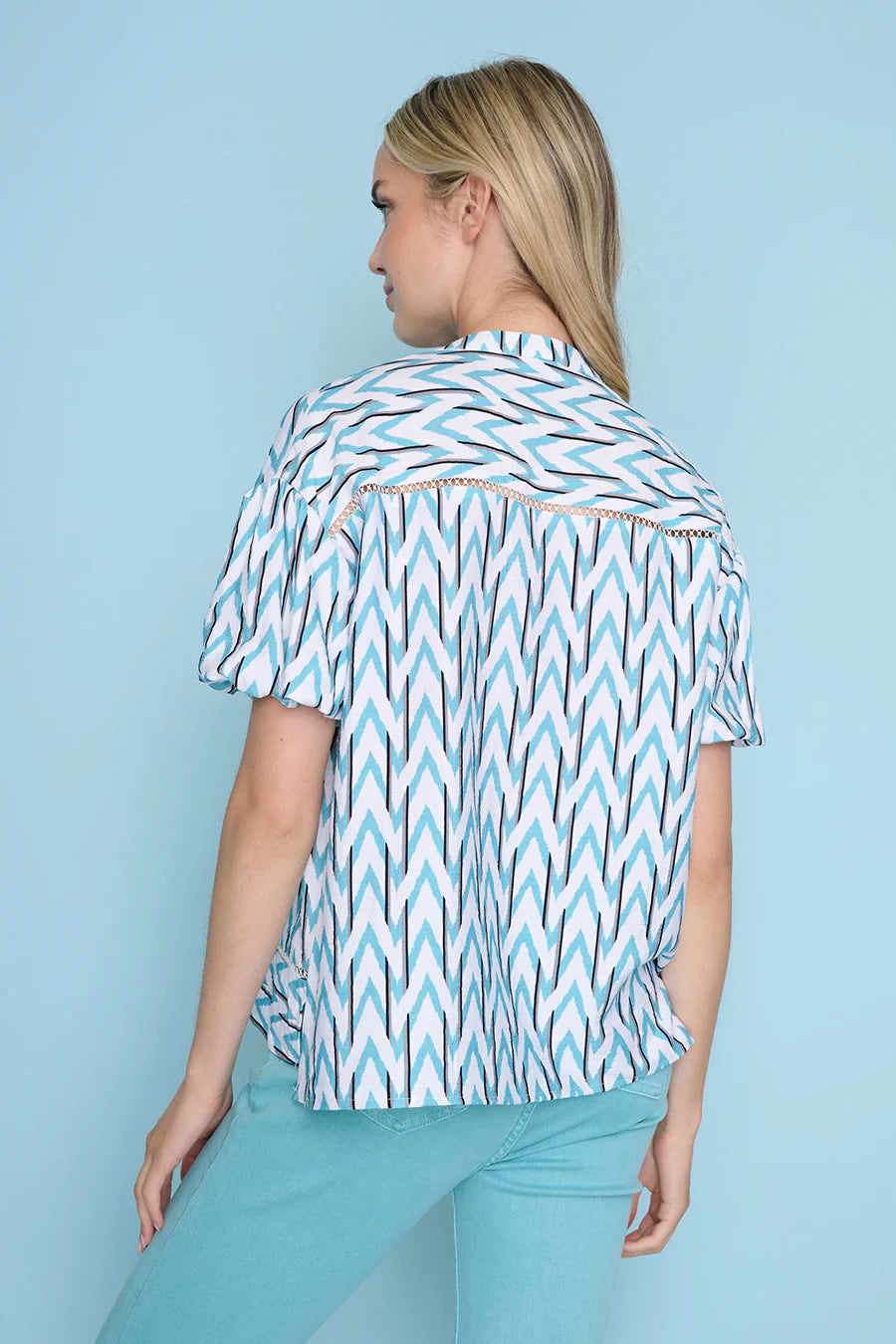 Button Front Puff Sleeve Top