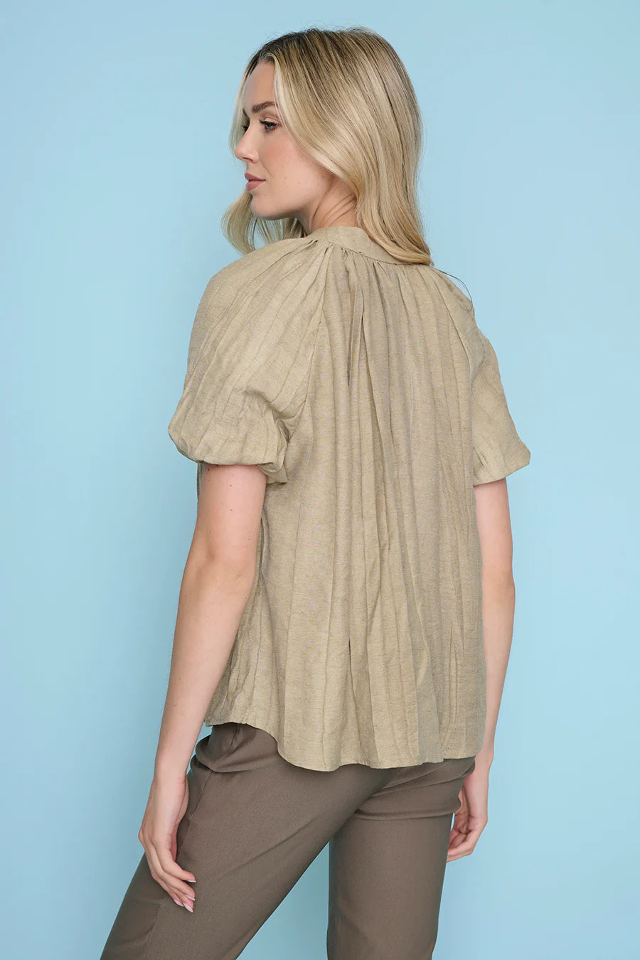 Crinkled Puff Sleeve Top ZM296