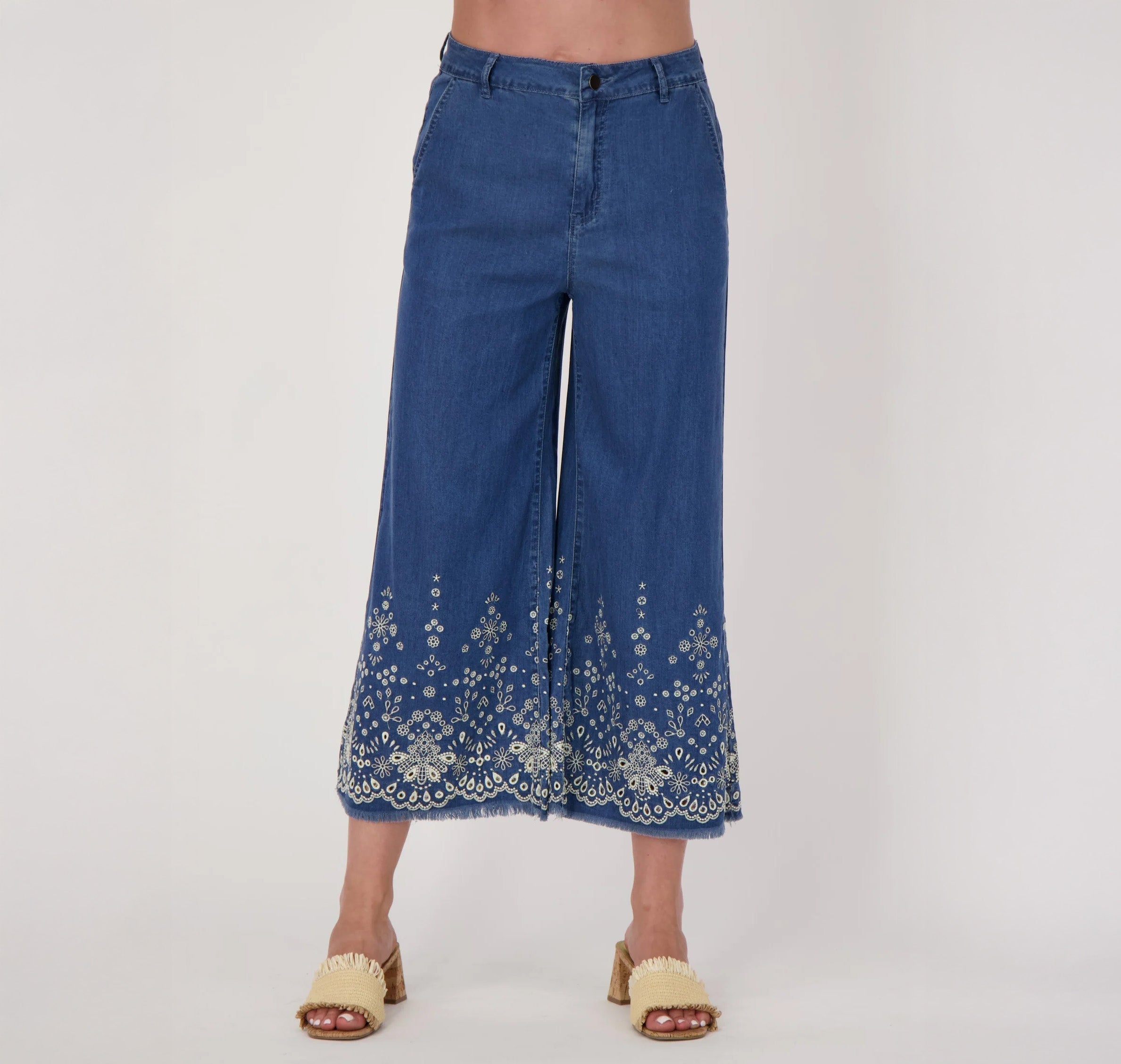 Floral Hem Denim Pants 325506