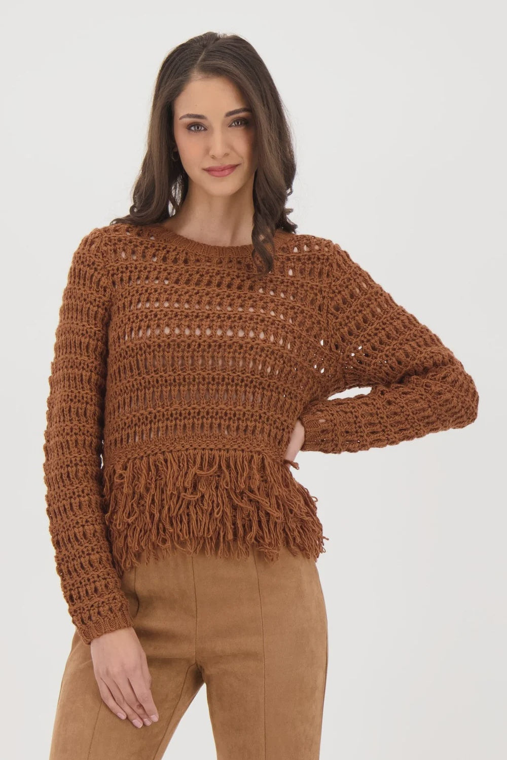 Fringe Hem Sweater Top 526602