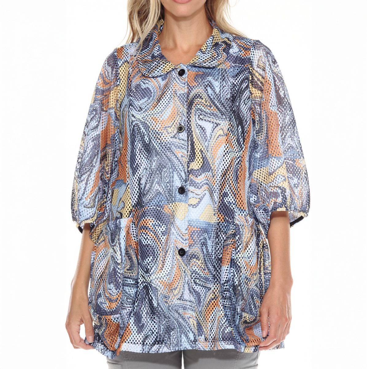 Mesh Wide-Slv Btn Jacket CWJ