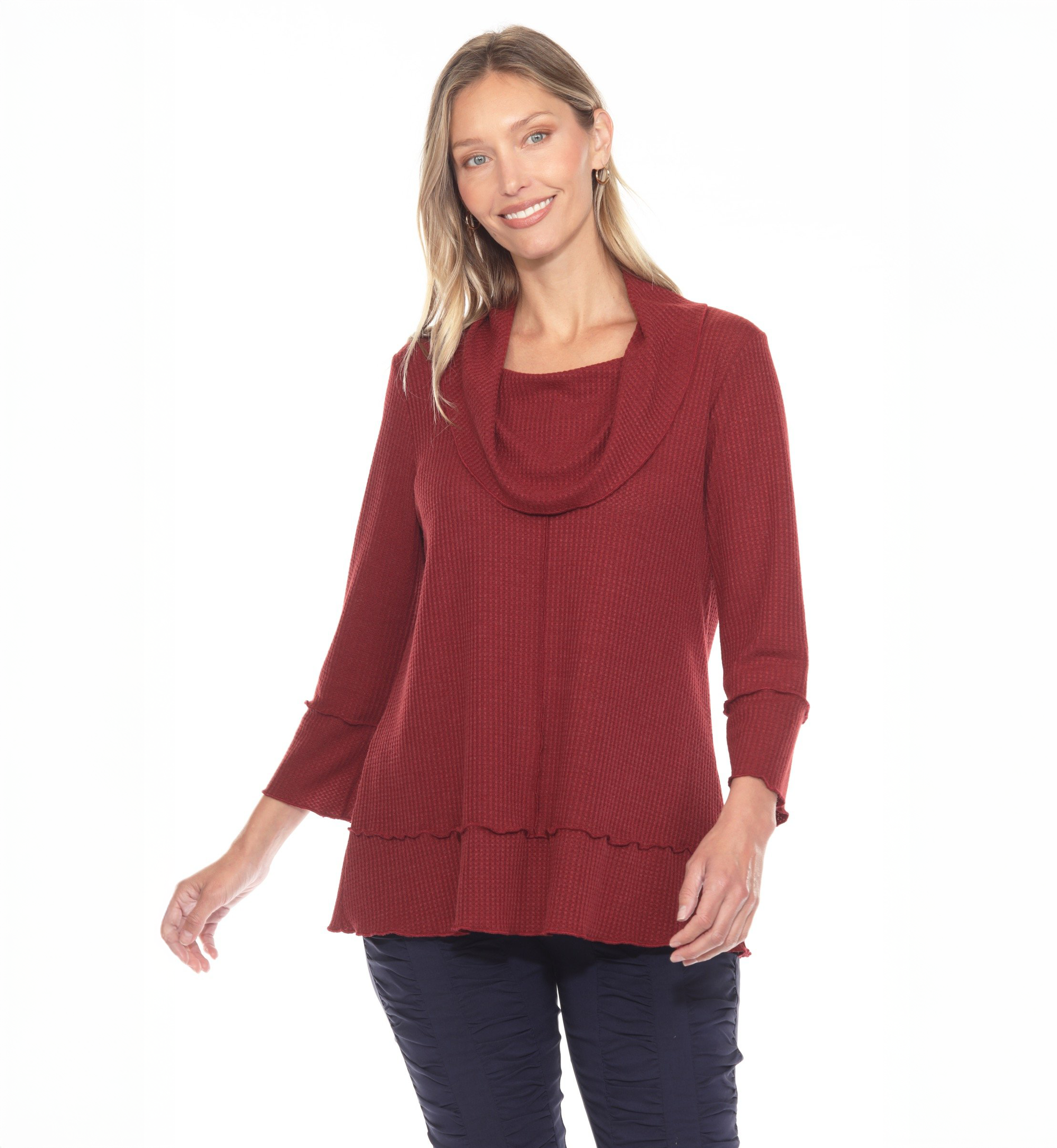 Waffle Knit Cowl Neck Top  CWT25041