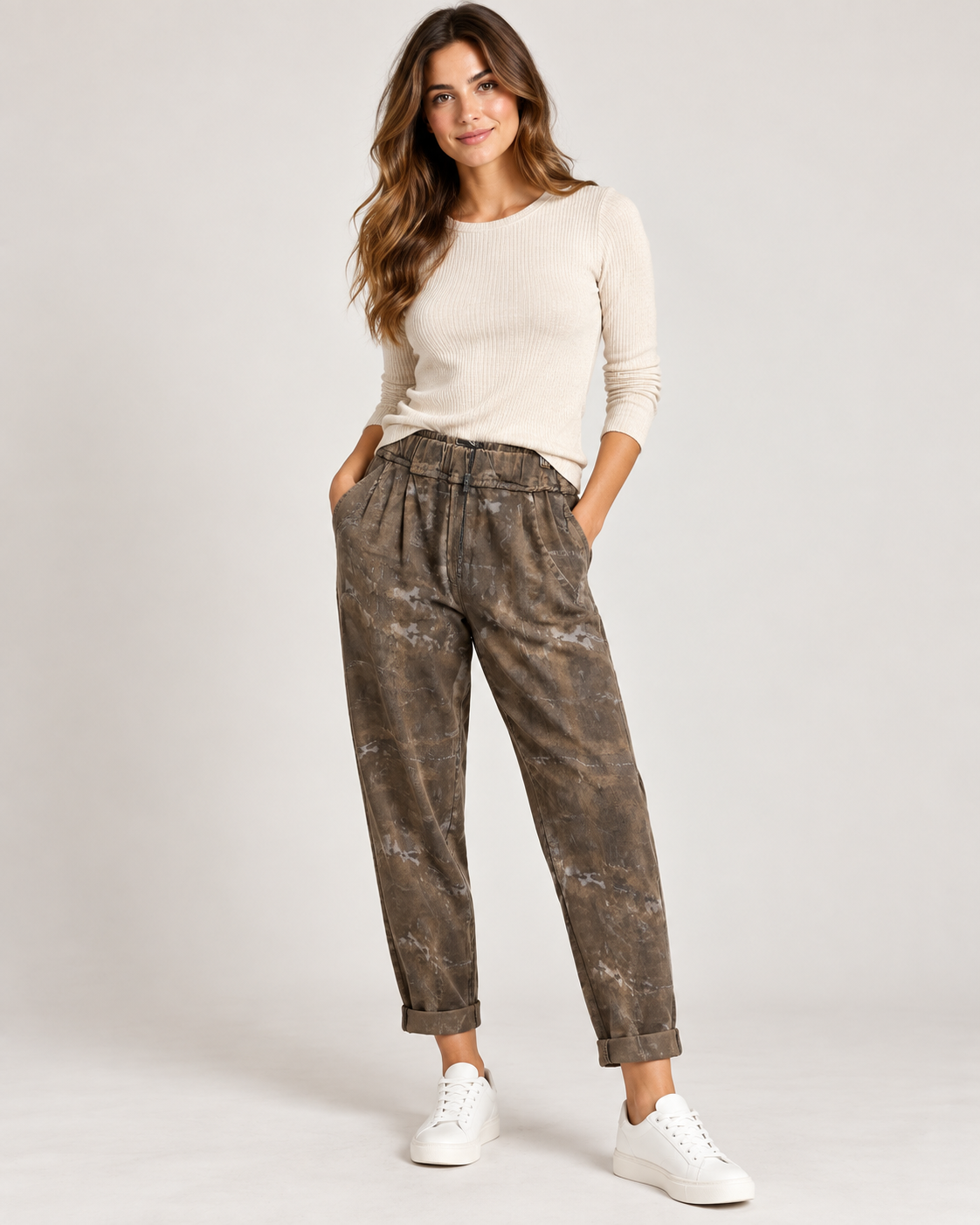 Mottled Print Cuffed Pants 10016