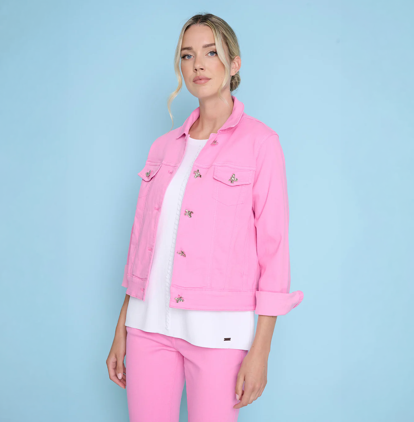 Flower Button Denim Jacket Z6421