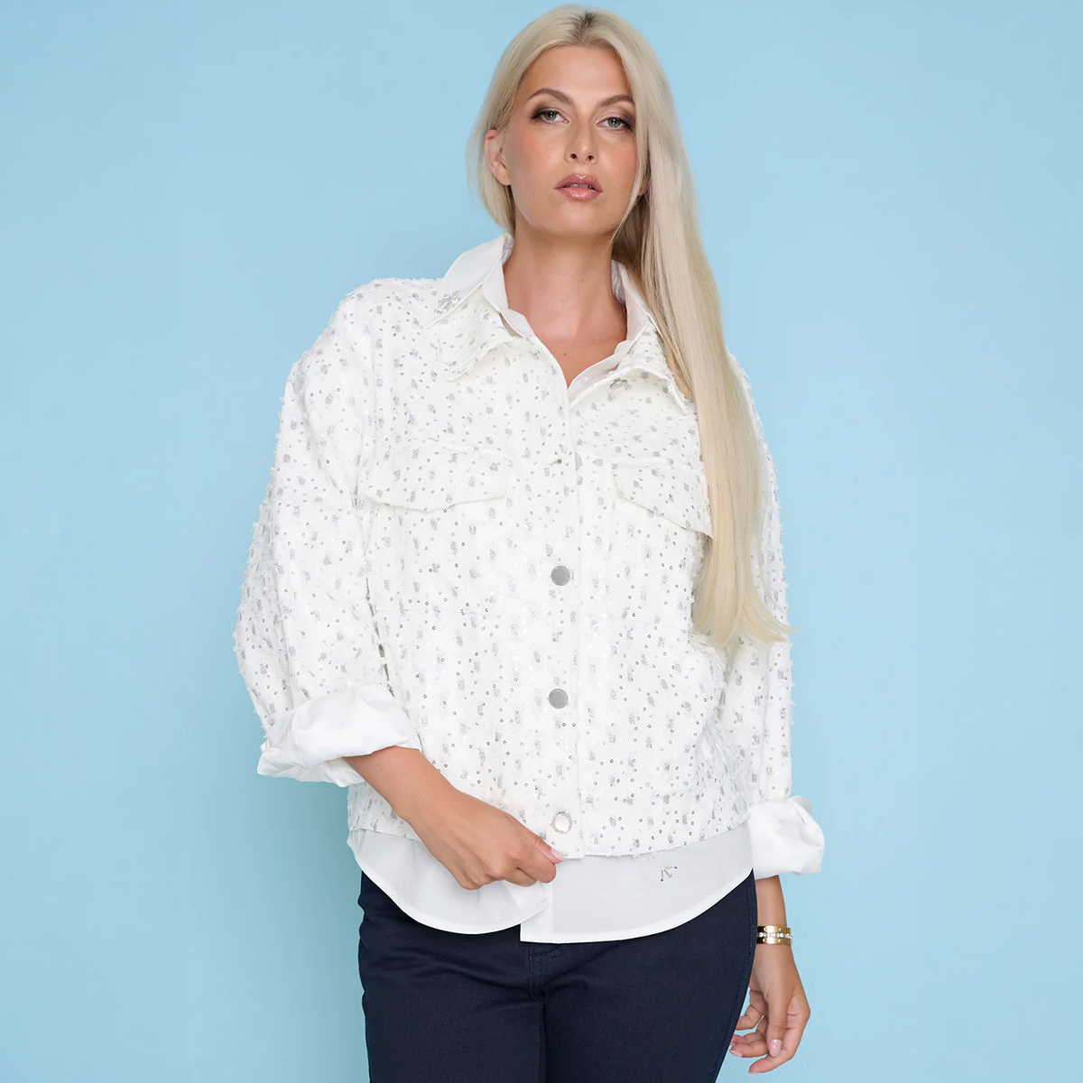 Sequin Emb. Denim Jacket Z6434