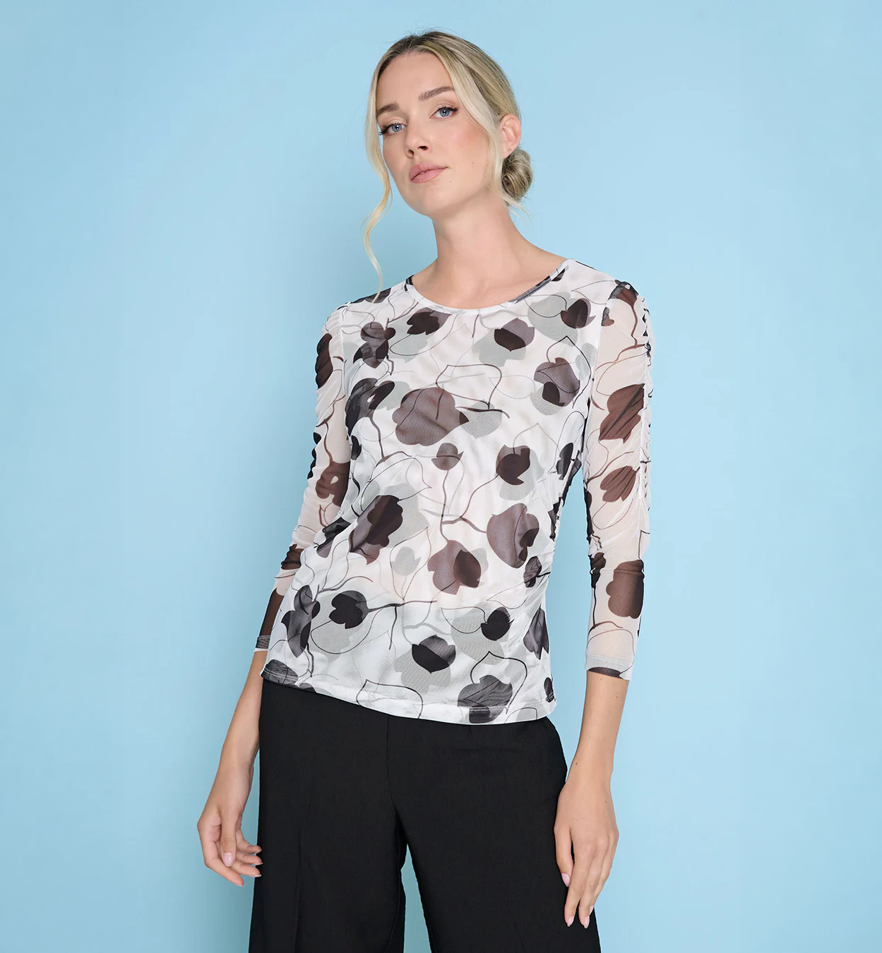 3/4 Sleeve Ruched Top ZN782WM