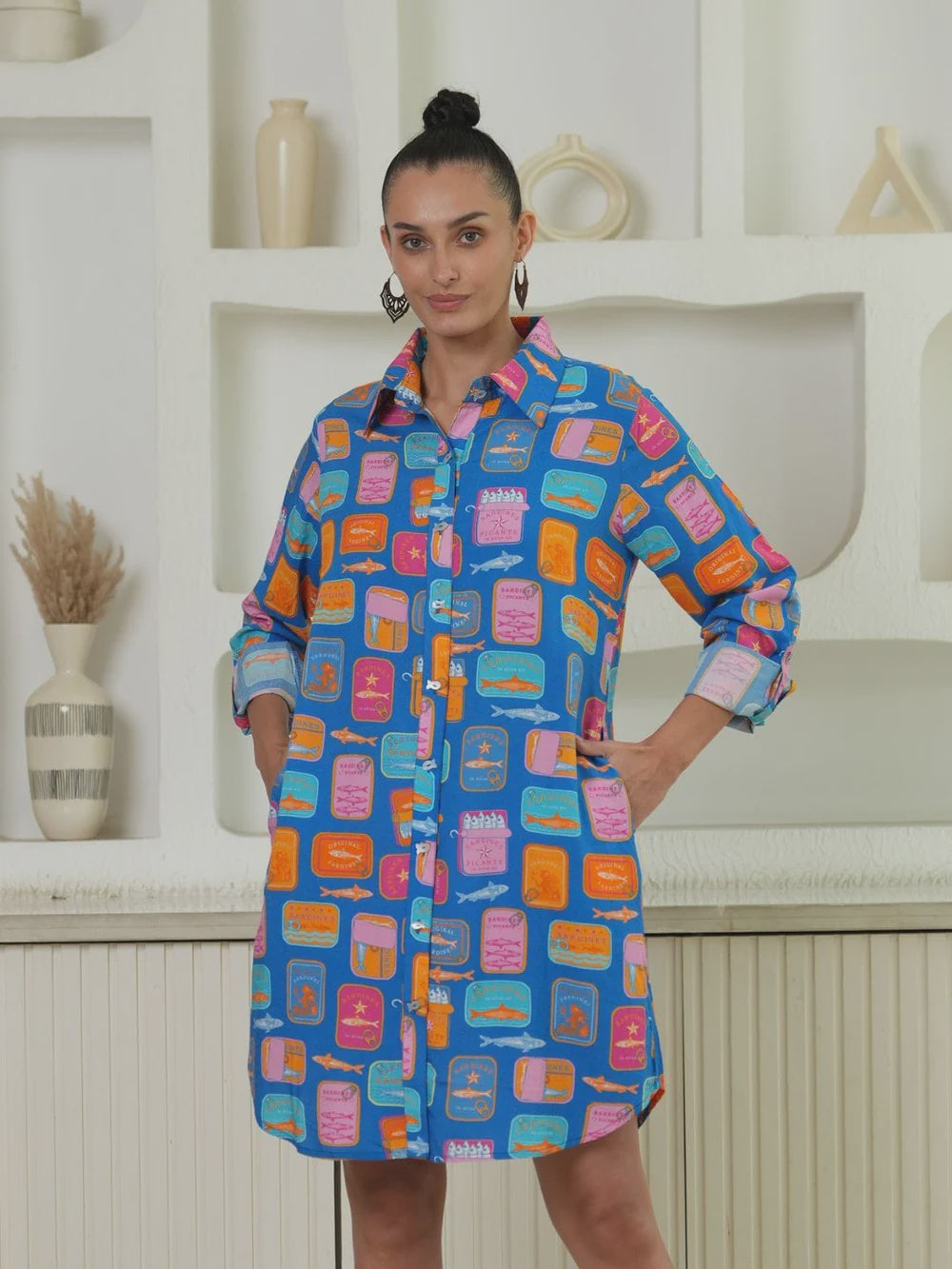 Sardine Print Shirt Dress 4501